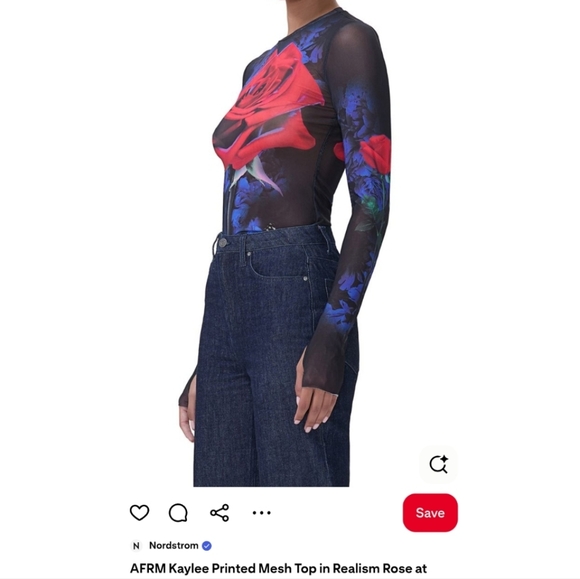 AFRM Kaylee Printed Mesh Top Realism Rose Size S - Picture 11 of 17